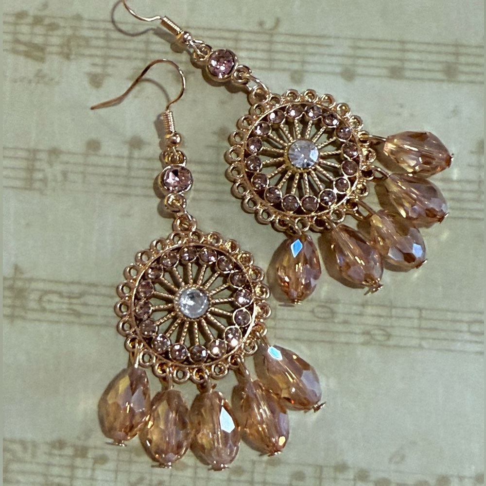 Gold-Tone Pink Crystal Dangle Earrings